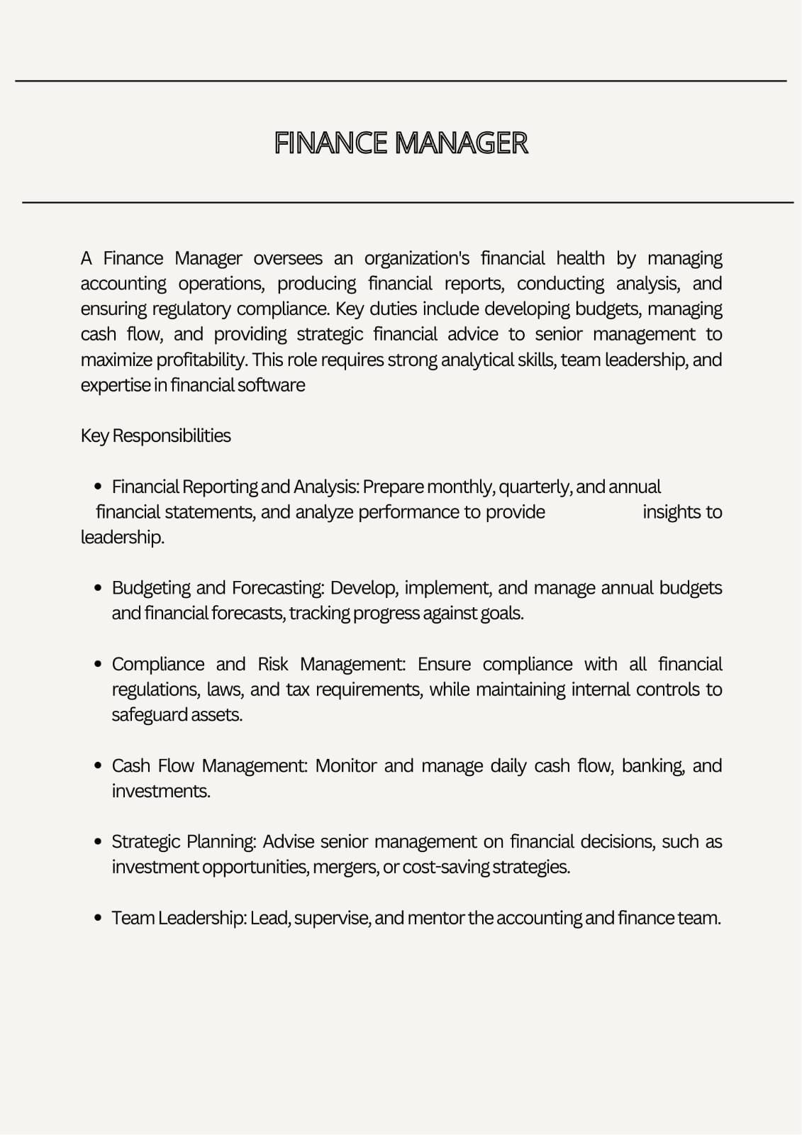 Job Description - Business Manager